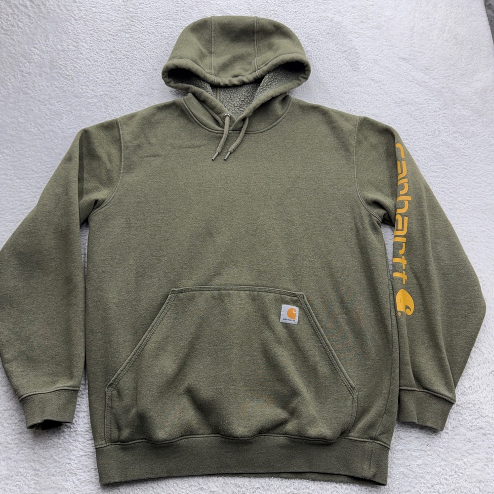 Carhartt Mens Loose Fit Midweight Hoodie Olive Green Sleeve Logo K288‎ Medium